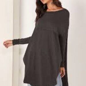 ✅ We The Free Tell Tale Longline Blouse Dark Gray Oversized Tunic Top SIZE SMALL